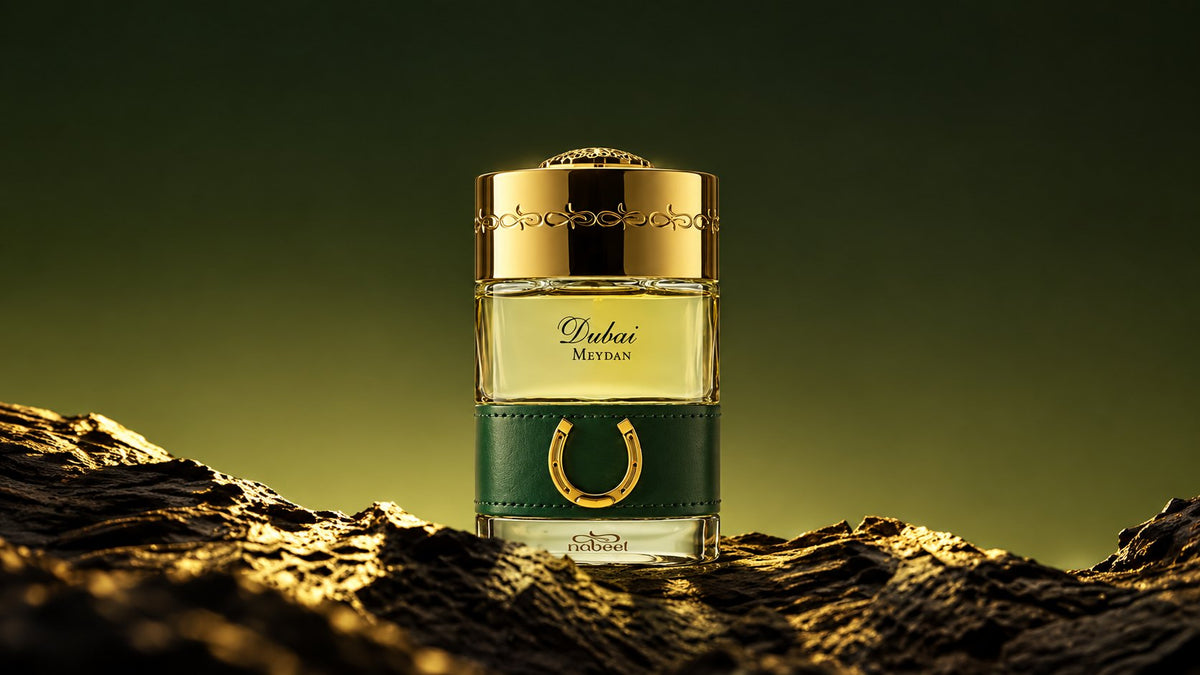 The Spirit of Dubai Meydan Flakon auf goldenem Fels